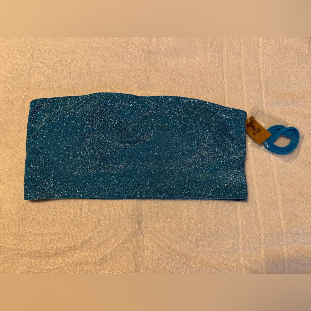 PINK Blue Sparkling Strapless Bikini Top (M)